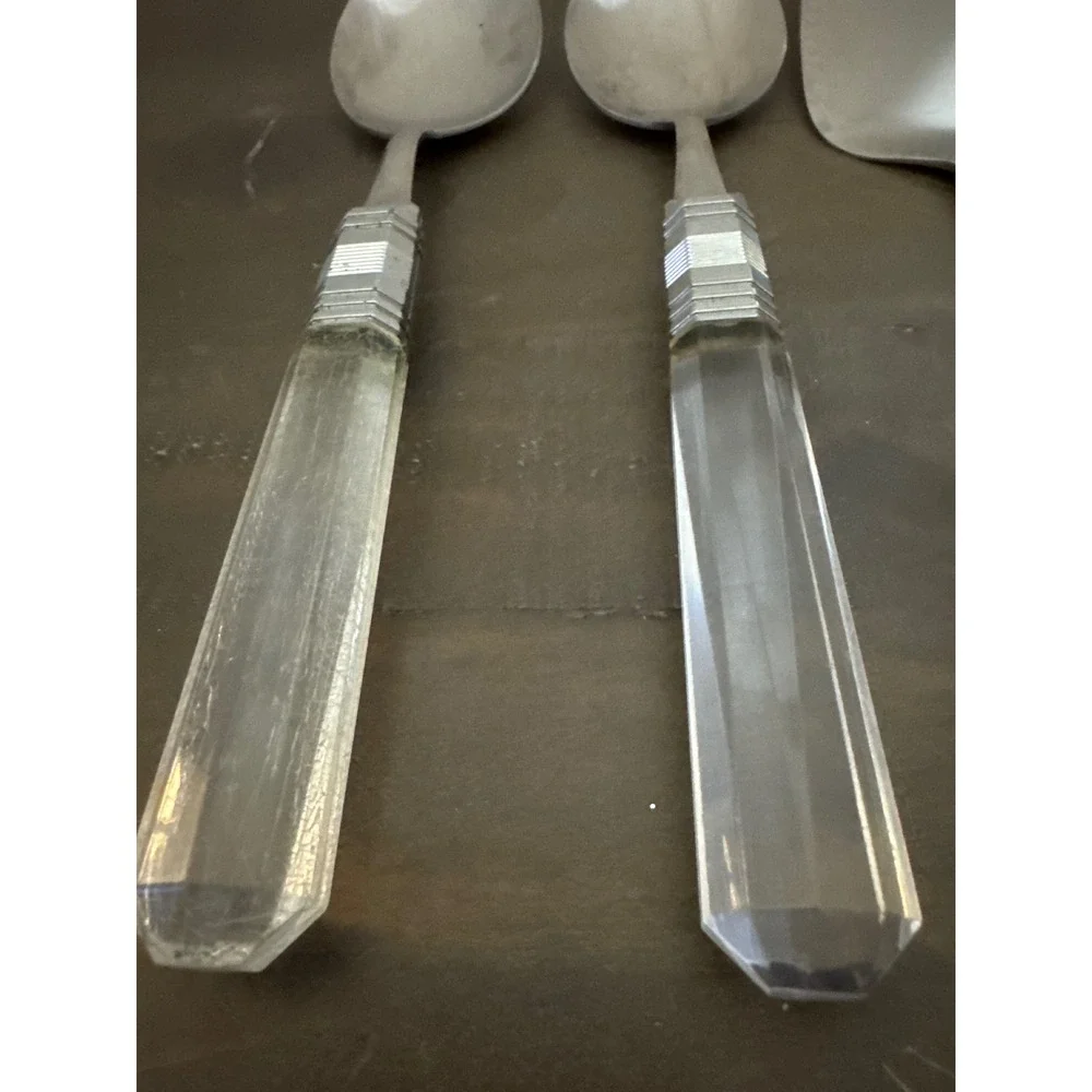 Vintage 5pc Stainless Japan Serving Set Clear Lucite Acrylic Handles MCM Retro